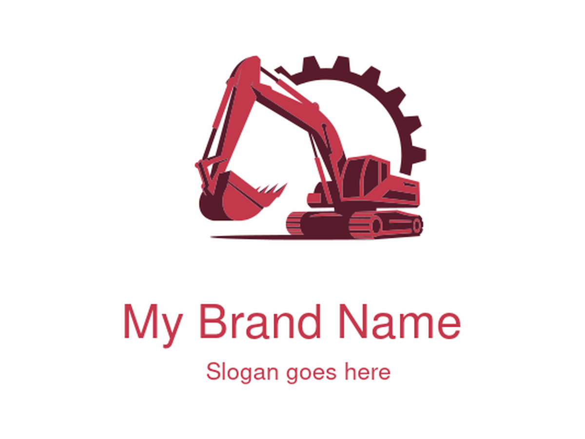Bold Red Excavator with Gear Logo Design for Construction and Engineering Brands